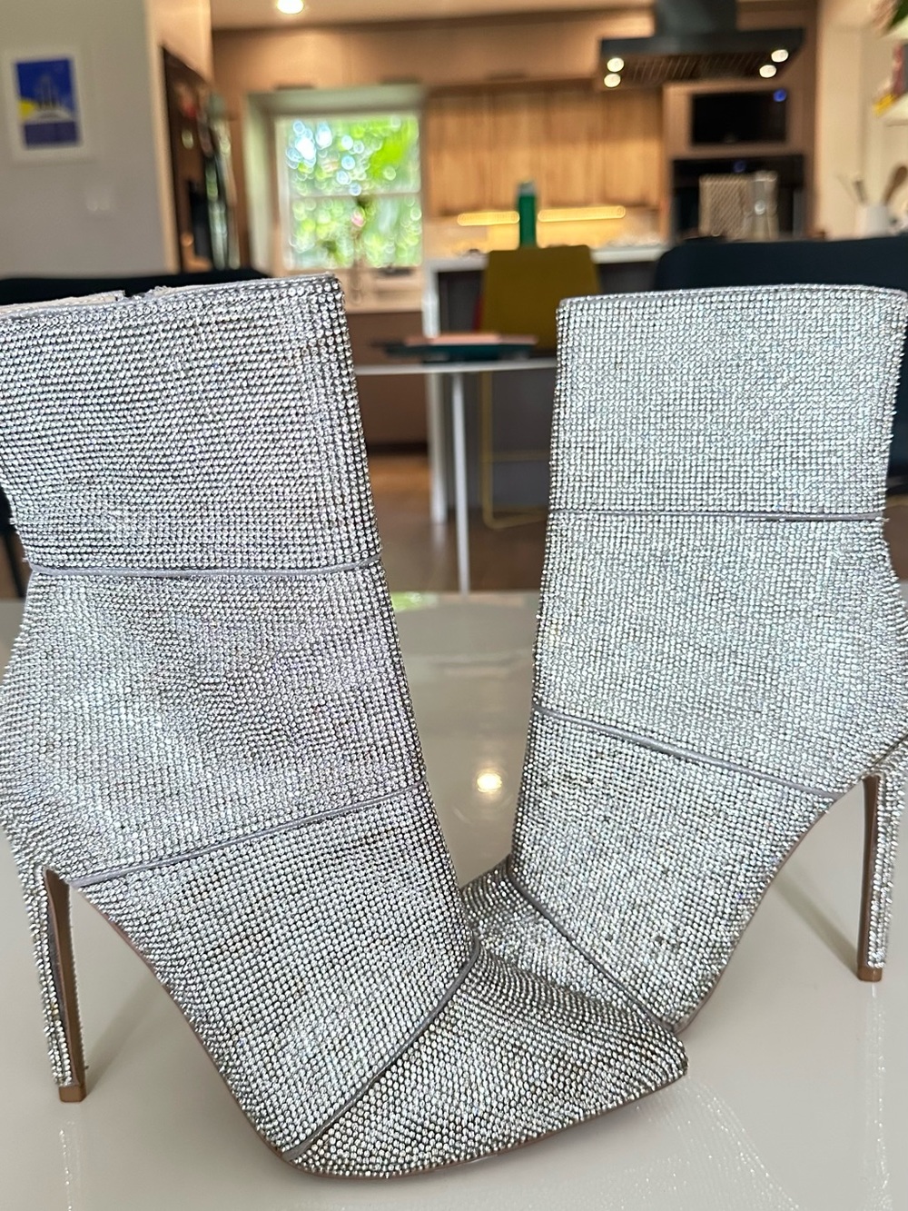Crystal Rhinestone Silver Stiletto Ankle Boots